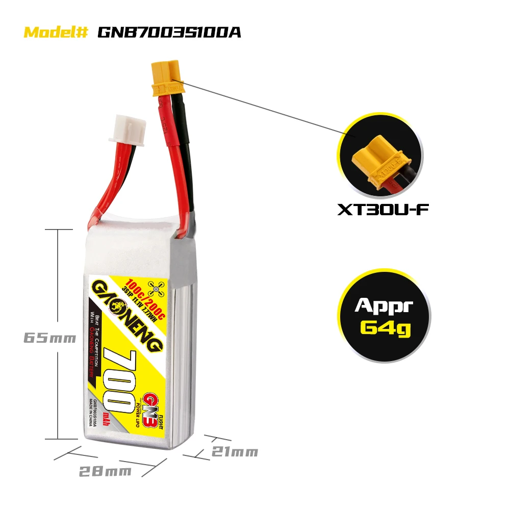 Gaoneng GNB 3S 11.1V 700mAh 100C Lipo XT30