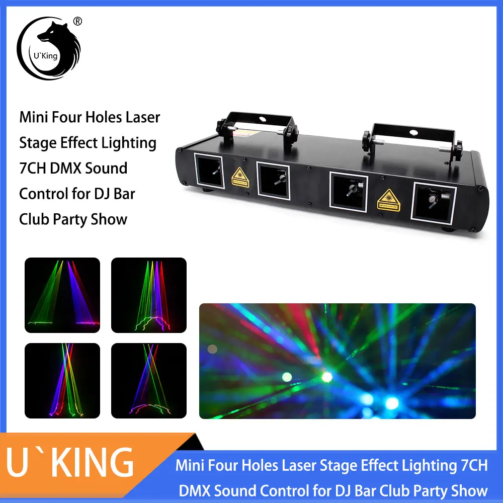 US $93.83 UKing 100 Patterns Mini Four Holes Laser Stage Lighting Effect 711CH DMX Sound Control for DJ Bar Club Party Show