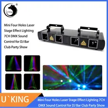 

U`King Mini Dj Lights Party Light 4 Beam Effect Sound Activated Strobe Light RGBY LED Music Stage Lighting DMX Control for Disco