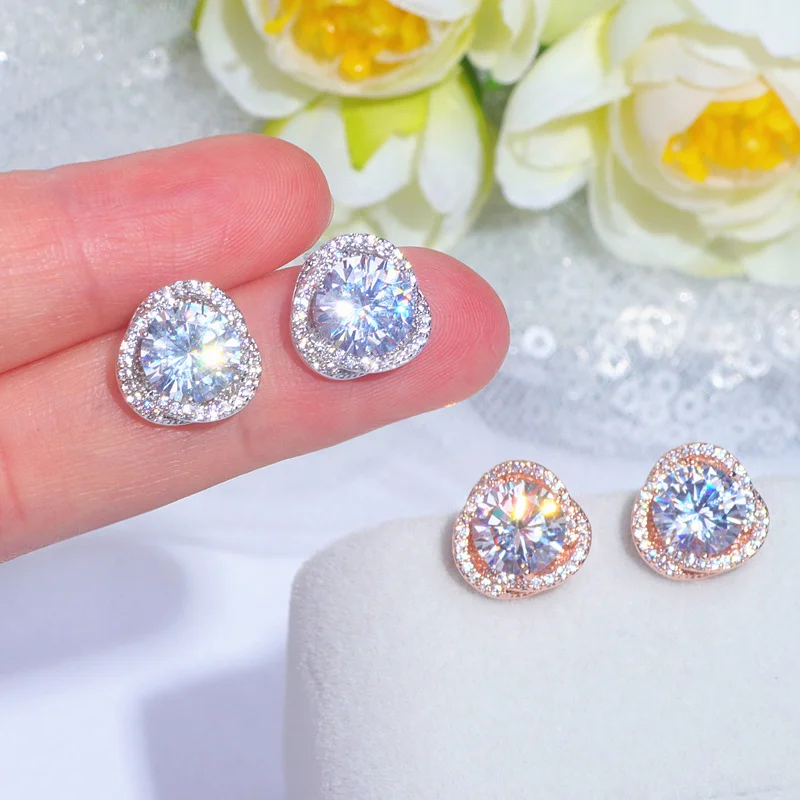 Pendientes De Circonia C bica Para Mujer Aretes Redondos De Zirconia 