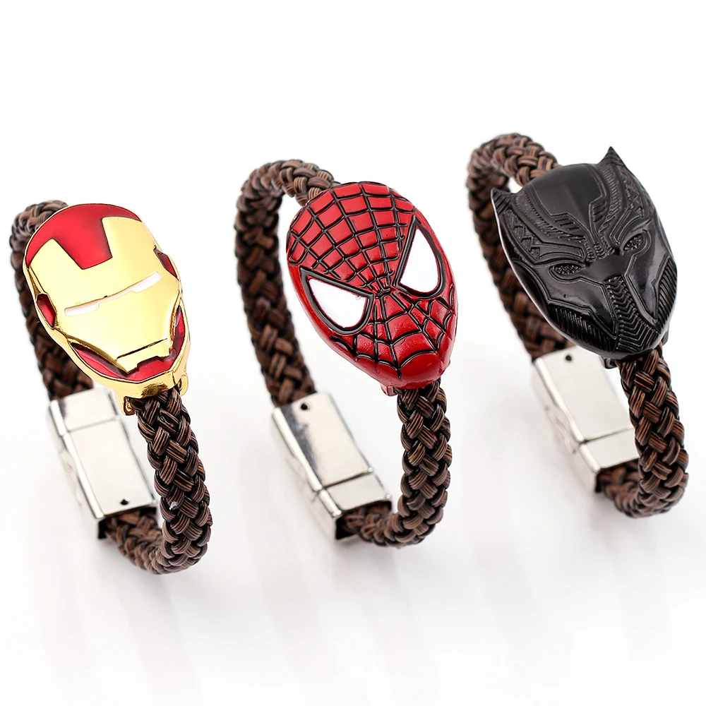 Мстители Marvel Железный человек Человек-паук черная маска Пантеры тканый браслет Модный очаровательный браслет для мужчин ювелирные изделия Горячая фильм аксессуары