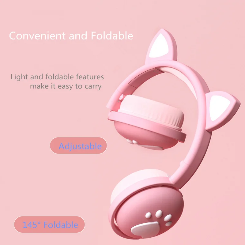Neue Bluetooth Wireless HIFI Stereo Bass 3,5mm Stecker glowing nette LED Katze Ohr Pfote Mit Mic Kopfhörer Für Mädchen kinder Geschenk