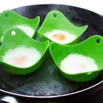

4 PCS Silicone Egg Poacher Egg Poaching Cups with Ring Standers Egg Cooking Tools Green