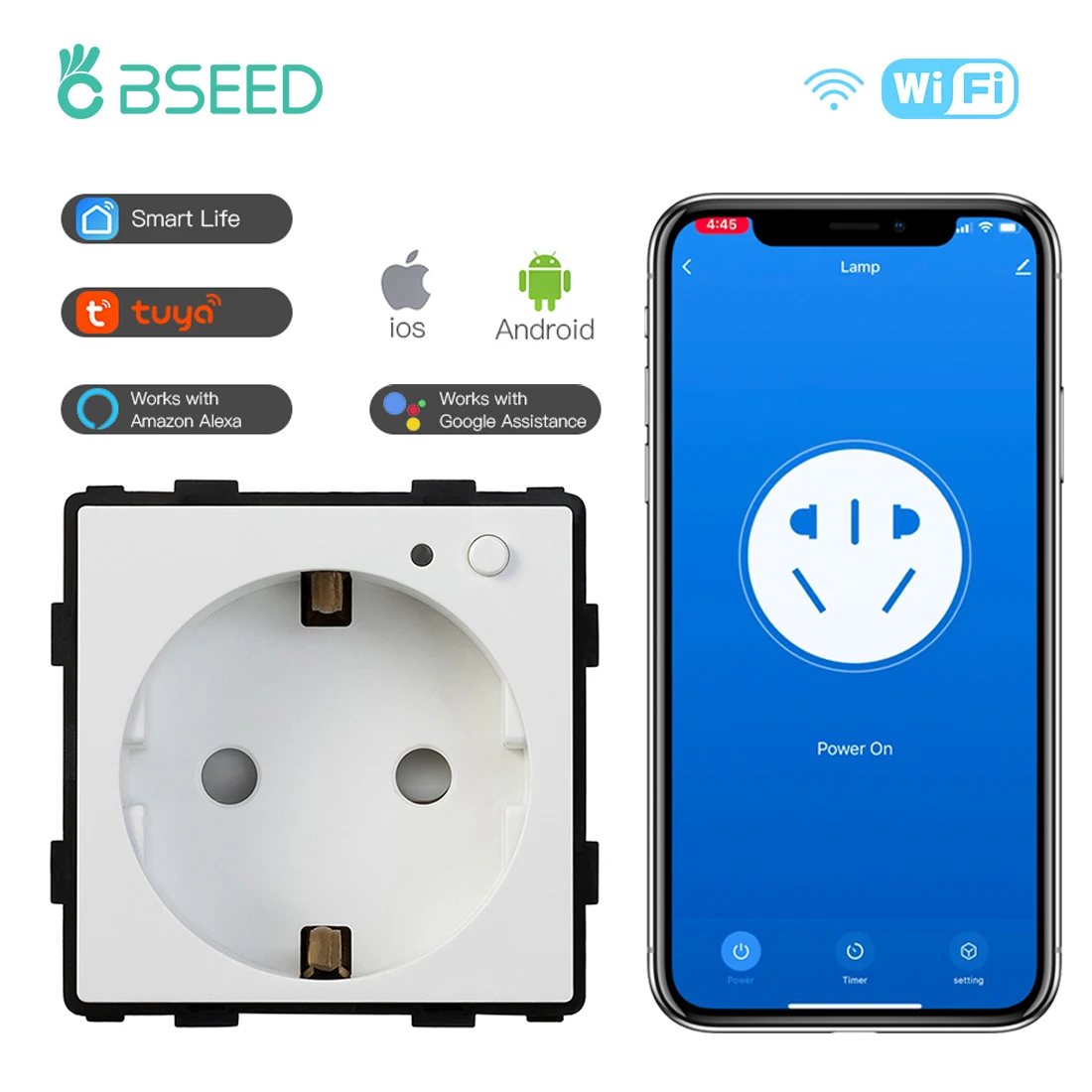Bseed Padrão da ue Tomada Inteligente Tomadas Elétricas sem Moldura Faça Você Mesmo Peças Apenas Azul Backlight Tuya Alexa Casa Inteligente Controle App