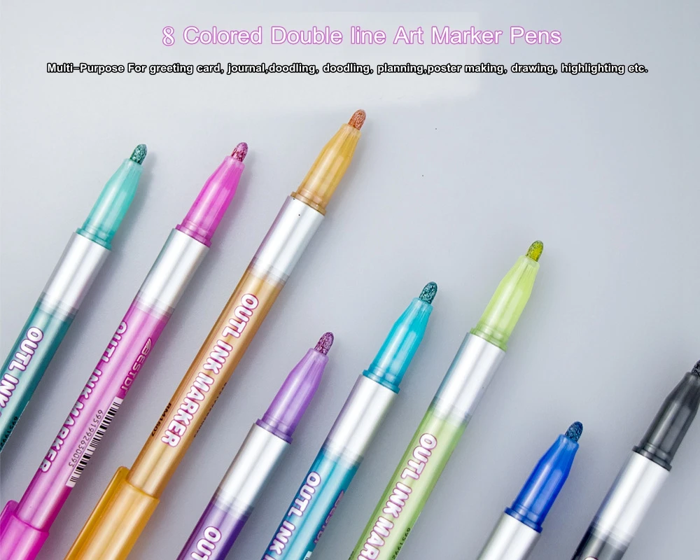 12 Color Double Line Outline Art Pen Marker Pen DIY Graffiti Outline Marker Pen Highlighter Scrapbook Bullet Diary Poster Card