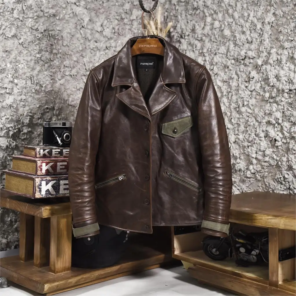 Мужская винтажная куртка из коровьей кожи, холщовая строчка, приталенная короткая куртка из натуральной кожи, Мужская бордовая модная куртка с отворотом для мужчин - Цвет: maroon