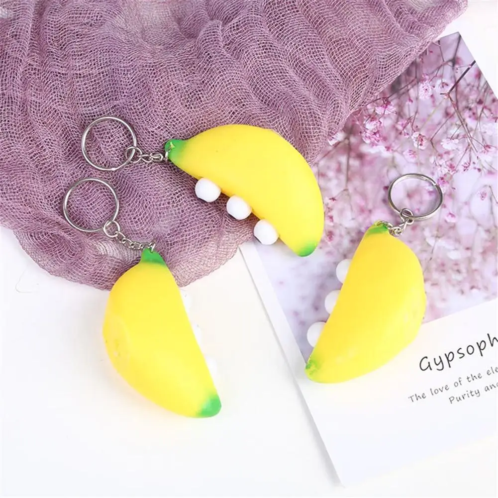 1PC Cute Banana Shape Keychain Simulation Slow Rebound Relieve Stress Toy Hanging Pendant