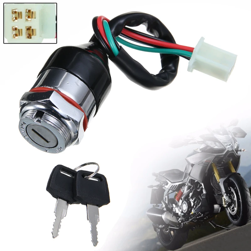 

1set Universal Motorcycle Ignition Barrel Key Switch Durable 4 Wire On/Off Keys Cylinder Switches For Quad Pit Bike