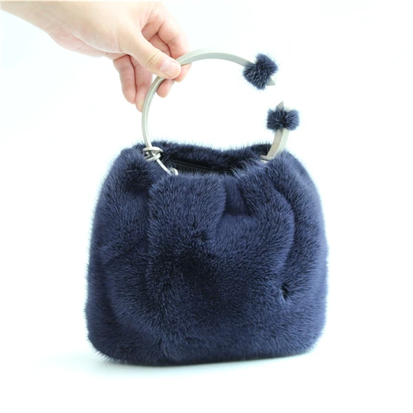 Dark Blue IANLAN милые женские сумки с кольцом, женские сумки-клатчи из меха норки, сумки на плечо IL00536 - Цвет: Dark Blue