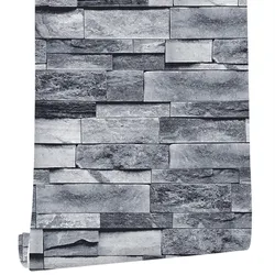 Self Adhesive Stone Light Gray Peel Paste PVC Wallpaper Brick Artificial Texture Wall Paste Stone Bathroom Floor Decoration Roll