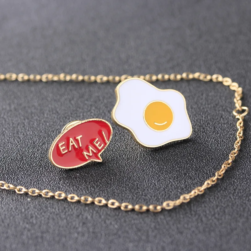 

Europe And America Hot Sales Brooch Japanese-style Cartoon Cute Fried Egg Lettered Alloy Set Brooch Brooch Accessories