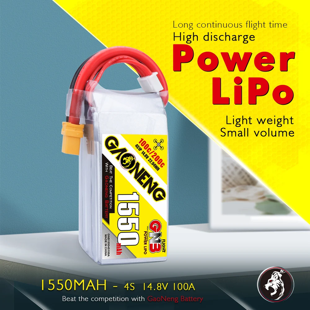 GaoNeng GNB 1550mAh 4S 100C 14,8 V Lipo батарея с разъемом XT60 для FPV гоночный Дрон Квадрокоптер Дрон гоночный Самолет RC запчасти