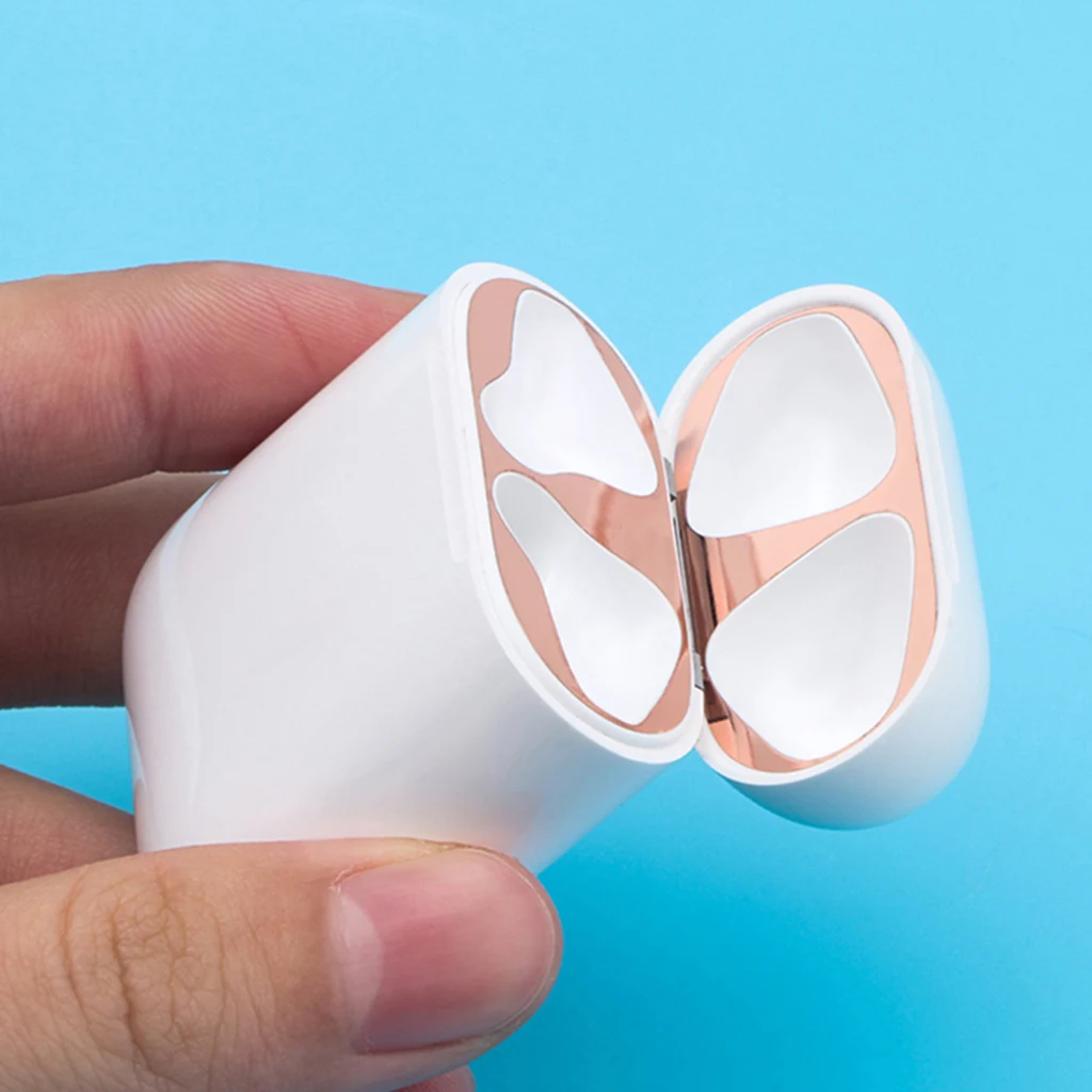 

For Airpods Ultra Thin Skin Protective Cover Metal Film Sticker Iron Shavings Gold Plating Dust Guard For Airpod Earphones Pouch