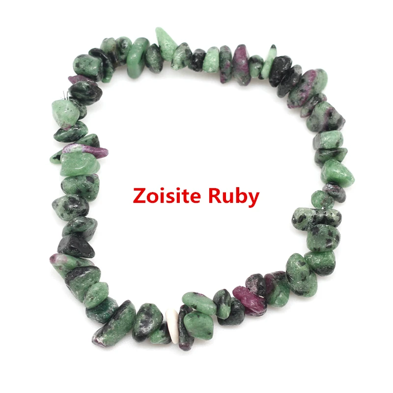 Zoisite Ruby Естественный неправильной формы браслет с драгоценным камнем стрейч чип бусины самородки Амазонит Роза Кристалл Кварцевые браслеты для женщин - Окраска металла: Zoisite Ruby