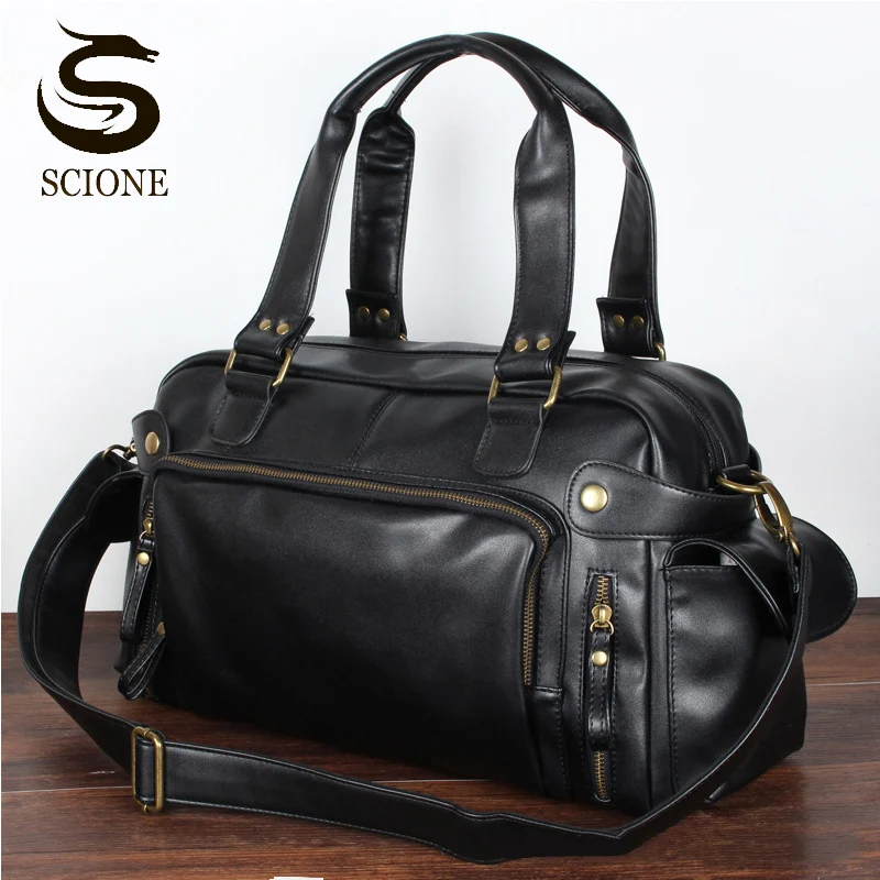 Men Travel Bags PU Leather Handbags Casual Vintage Shoulder Bag Laptop Bags Black Brown Luggage Hand Bag XA226M