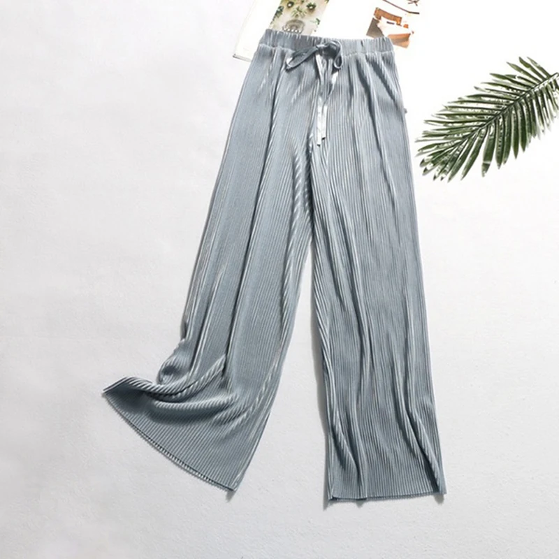 Женские повседневные эластичные брюки с высокой талией, новые модные свободные длинные брюки, плиссированные брюки, женские широкие брюки, Feminino Vestido - Цвет: gray
