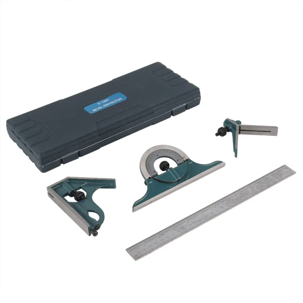 

4R 4 PCS Machinist Square Reversing Protractor Angle Square Marked 1/32" 1/64" 1/8" 1/16" Multifunctional Combination