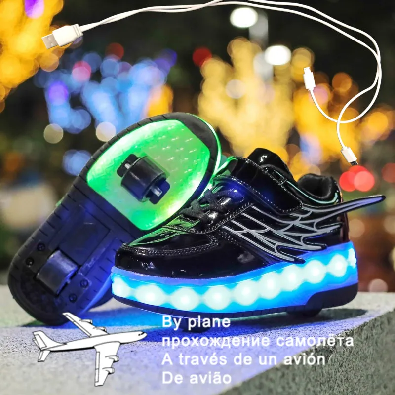 

2021 New 28-40 USB Charging Children Sneakers With 2 Wheels Girls Boys Led Shoes Kids Sneakers With Wheels Roller Skate Shoes