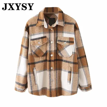 

JXYSY Jacket Women 2019 England Style Vintage Flannel Warm Plaid Woolen Coat Women Casaco Feminino Jaqueta Feminina Jacket Coat