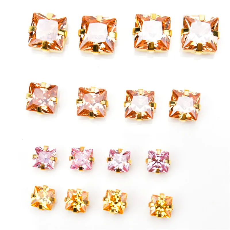 High Quality 5A Zircon Square Pink Crystal 6Mm 8Mm10Mm Classical Gold Claw Sew On Diamond Diy Dress Princess Shoes Rhinestone | Дом и сад