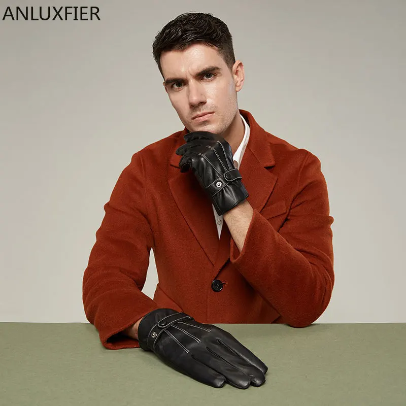 

H9964 мужские кожаные черные перчатки мужские Осень Зима Теплый Сенсорный экран тепловой Высокое качество модные варежки на открытом воздухе для вождения рук муфта