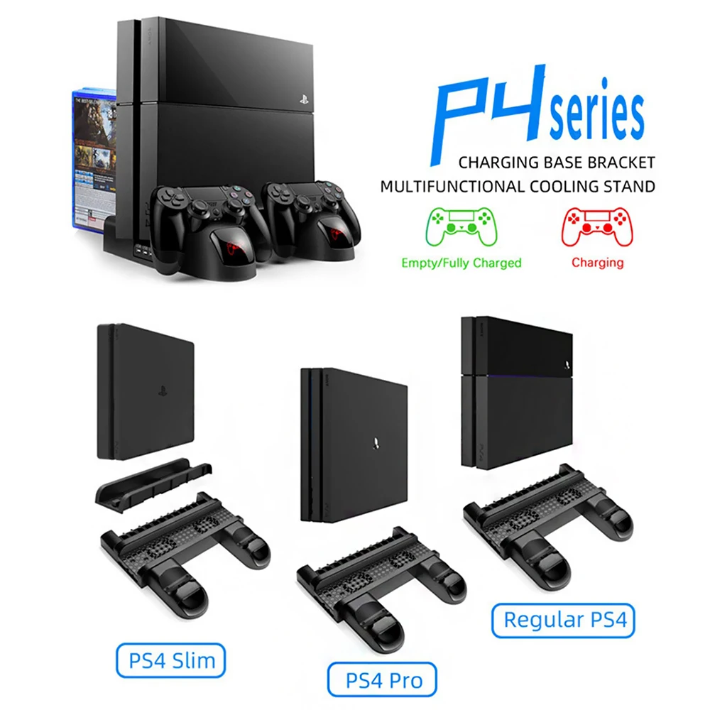 PS4/PS4 Slim/PS4 Pro двойной контроллер зарядное устройство консоль вертикальная охлаждающая подставка зарядная станция светодиодный вентилятор для SONY Playstation 4