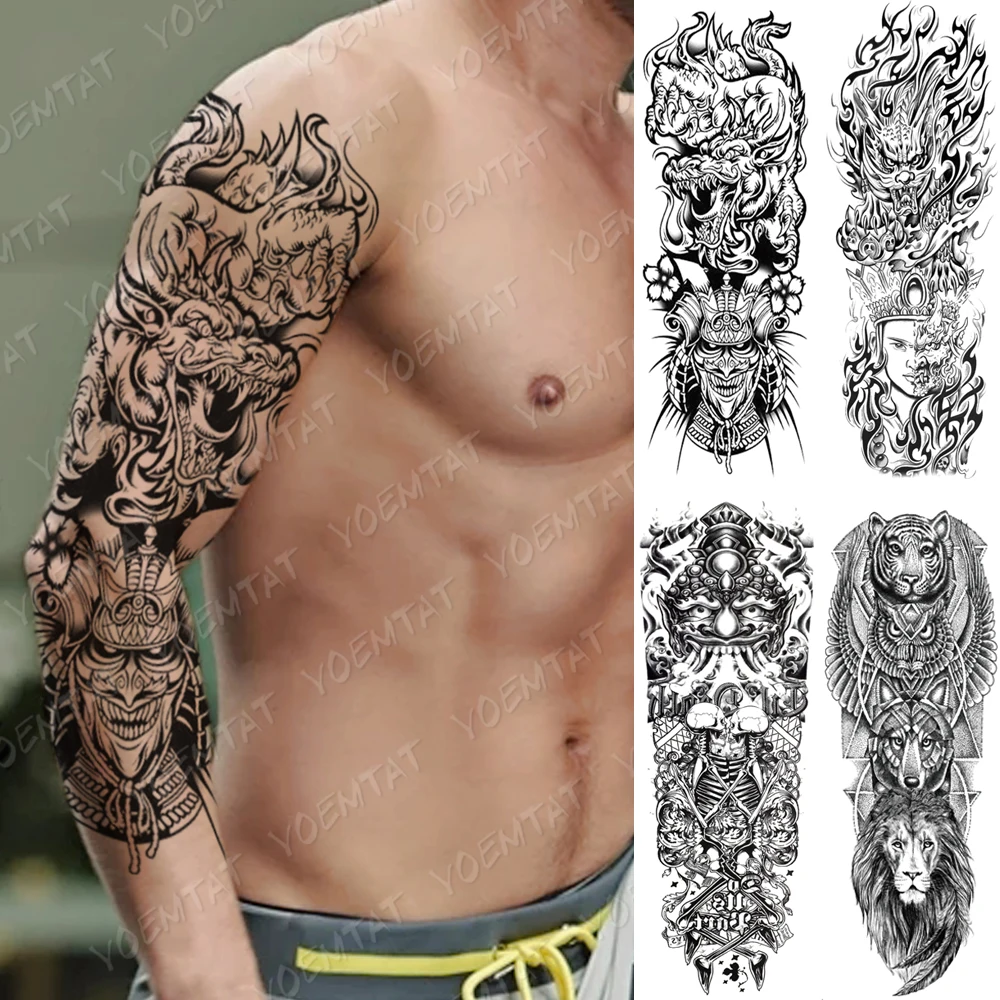 Tatouage Dragon Enroulé Autour Du Bras Tatouage Temporaire Pour Hommes, Grand Autocollant Pour Bras, Motif Dragon  Samouraï, Imperméable, Bouddha Japonais, Art Corporel - Tatouages Éphémères  - AliExpress