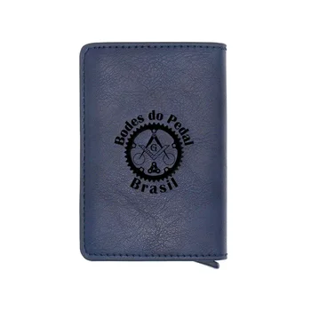 

Retro Blue Brasil Masonic Bodes do Pedal Card Holder Wallets Mini Short Purse Classic Men Women Leather Small Money Bag