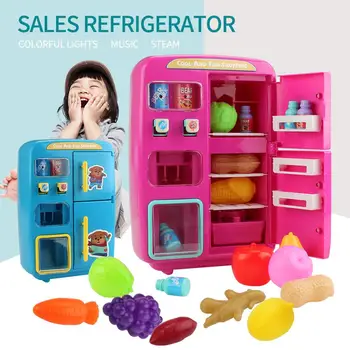 

Children Cute Kitchen Pretend Play Simulation Electric Simulation Refrigerator Vending Machine Kitchenware Cooking Set for Kids