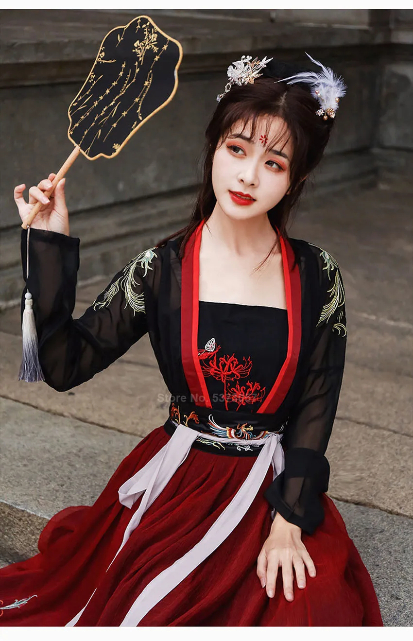 Китайский традиционный ханьфу для женщин, элегантный сказочный костюм для народных танцев, восточное платье с вышивкой для сцены, ретро платья