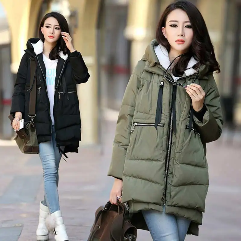 

Parkas woman winter female coats 2020 new fashion zipper solid long women winter jacket pockets polyester women down jacket