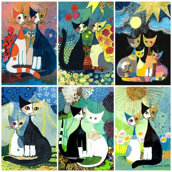 

AZQSD DIY Unframe Oil Painting By Numbers Cat Acrylic Paint Home Decoration Drawing By Numbers Set Cartoon Handmade Gift