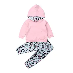 Одежда для новорожденных девочек топы с капюшоном и длинными рукавами + леопардовые штаны, комплект одежды для детей от 0 до 24 месяцев
