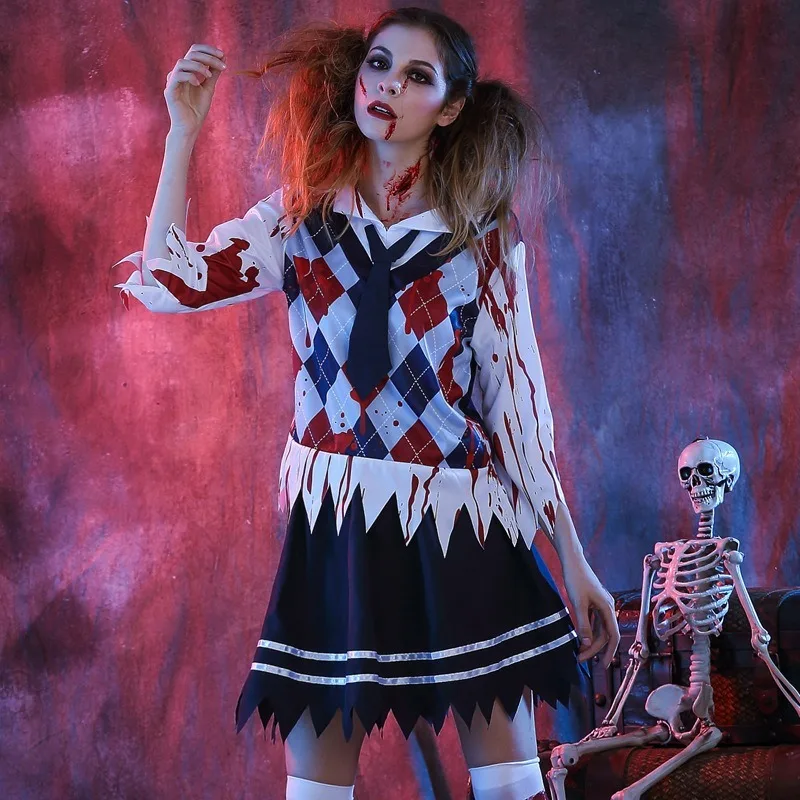 Женский комплект школьной формы для Хэллоуина с зомби привидением чёртовым