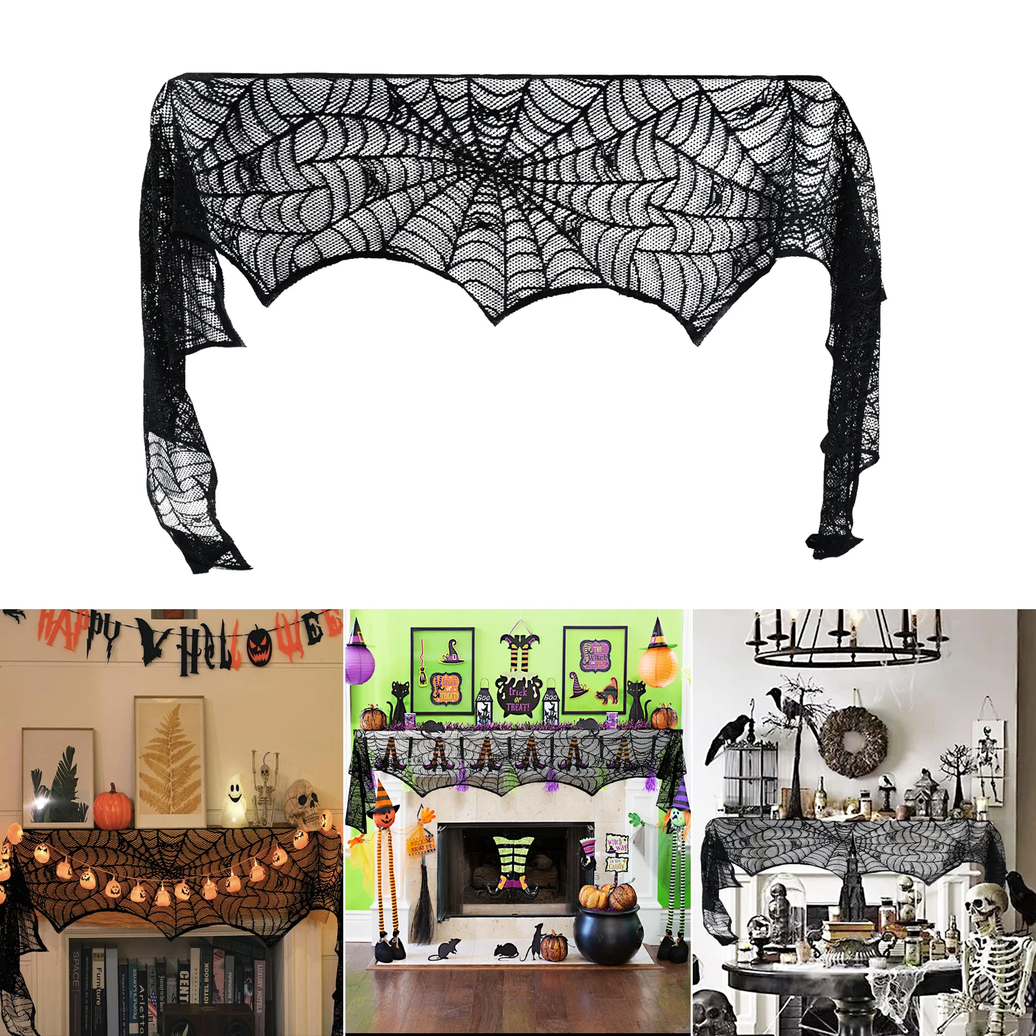 2PCS/lot Halloween Decorative Stove Towel Halloween Party Decoration Black Lace Fireplace Cover For Halloween Decoration