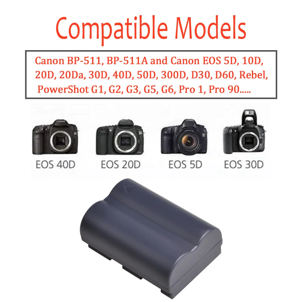 1800mah Bp-511 Bp-511a Batteries For Canon Eos 5d 10d 20d 30d 40d