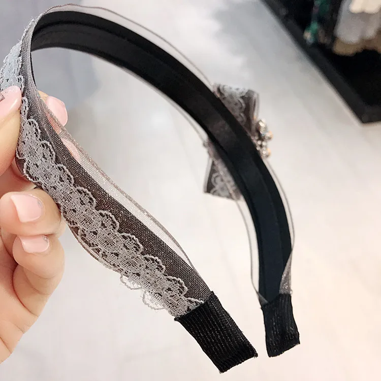 South Korea Top Grade Import Lace Organza Bow Czech Diamond Large Rims Hair Bands Headband Hair Accessories Head Withhold Headba