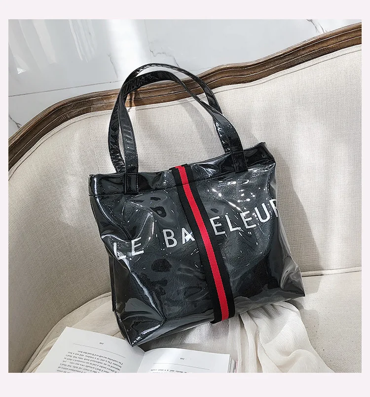 JIULIN transparent Kraft paper solid color tote bag large capacity leisure hand-held bright face portable bag tide