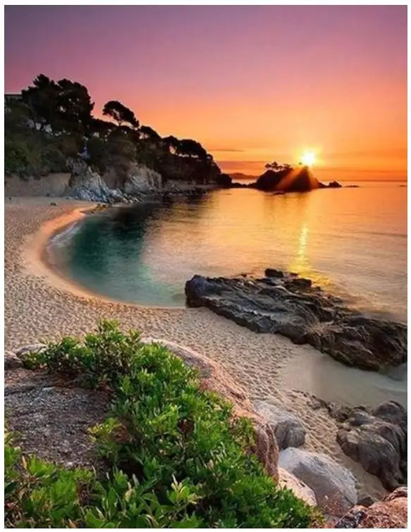 Пейзаж Алмазная вышивка живопись морской залив мозаика искусство закат Стразы