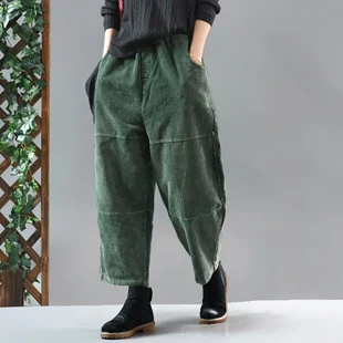 Женские вельветовые штаны, плотные штаны для осени и зимы, прямые, большие, длинные, свободные, негабаритные, Ретро стиль, модные, повседневные, AZ38182521 - Цвет: A