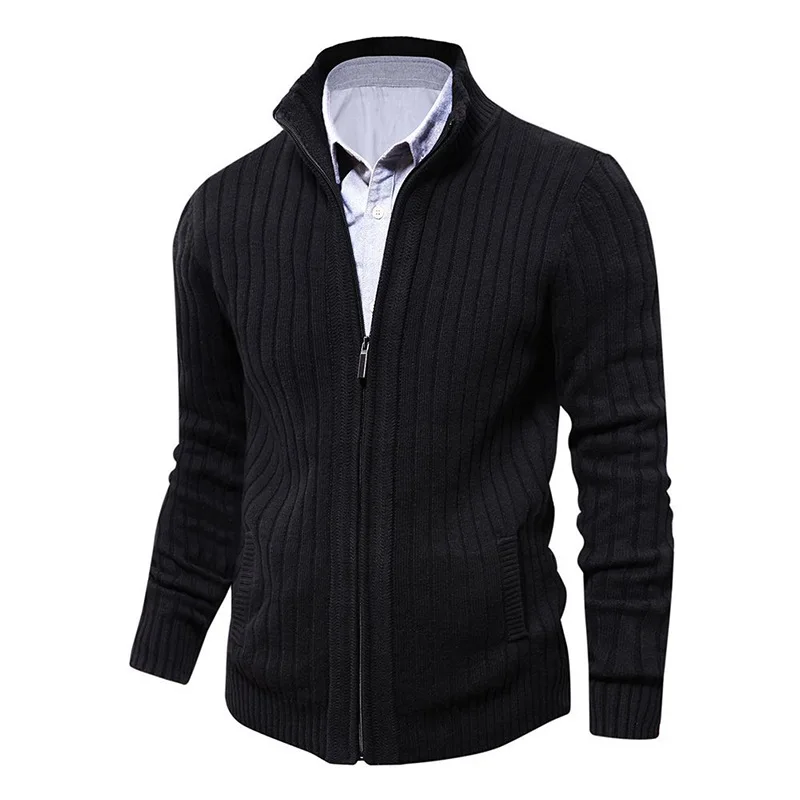 2020 Men Mandarin Collar Cotton Cardigan Zipper Pocket Solid Slim Fit Autumn Winter Thick Coats Knitted Casual Male Sweater Pull 2020 Men Mandarin Collar Cotton Cardigan Zipper Pocket Solid Slim Fit Autumn Winter Thick Coats Knitted Casual Male Sweater Pull