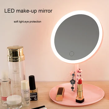 

Led Makeup Mirror Smart Touch Control three color dimming Lighted Rechargeable Battery Stand Up Desk Lamp USB night light