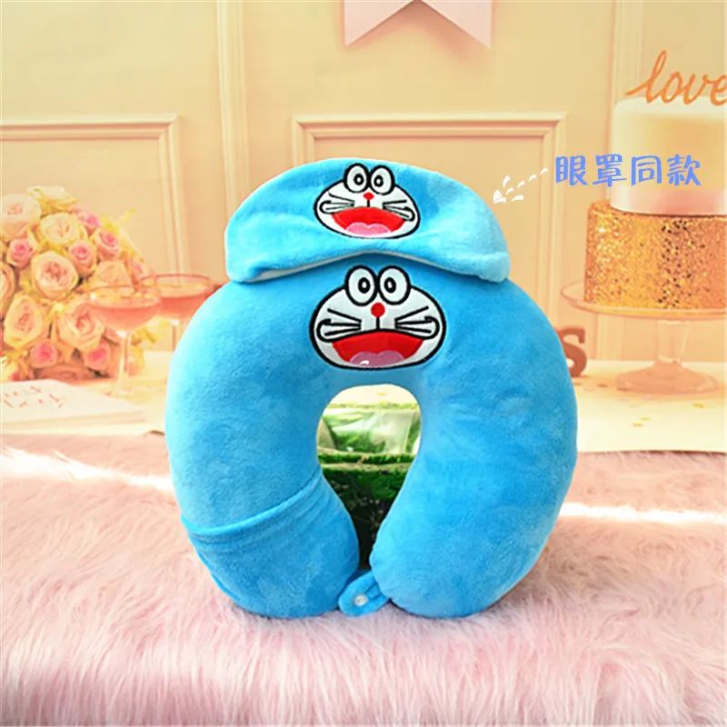 Soft Cartoon Embroidered Pattern Pillow U-shaped Neck Pillow Neck Protection Pillow Travel Plush Toys Give Sleeping Eye mask