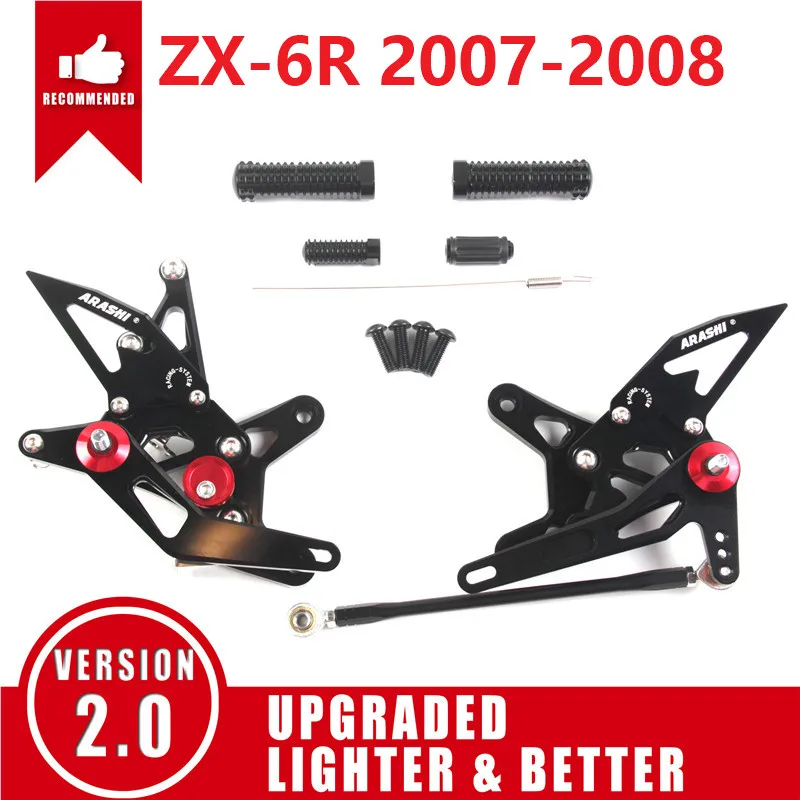 Arashi для KAWASAKI NINJA ZX6R 2005- подножки Rearset регулируемая подножка подножки ZX-6R ZX 6R 2006 2007 2008 2009 2010 - Цвет: Black 2007-2008
