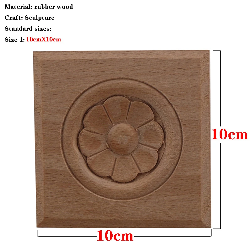 RUNBAZEF Европейская наклейка квадратная твердая Круглая дверь сердце цветок мебель украшения аксессуары резные стены деревянная аппликация Onlay - Цвет: 10cmX10cm