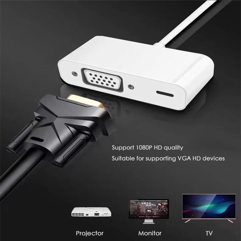 Для ipad 8Pin интерфейс к VGA Кабель-адаптер 1080p HD видео конвертер адаптер для iphone5s/6/6s/7/8/X ipad