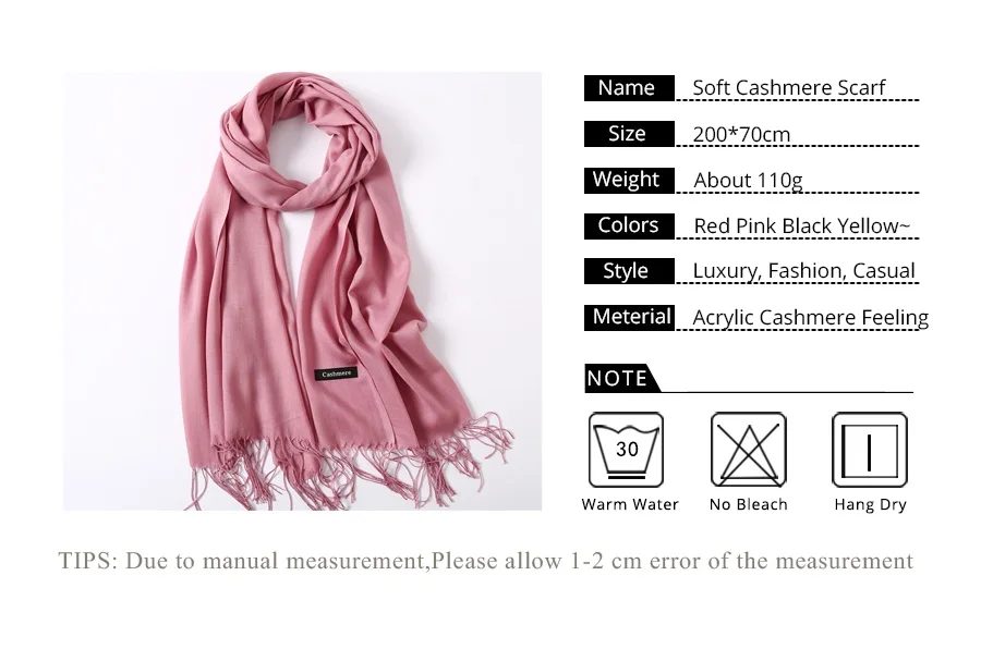 Модный кашемировый хиджаб шарф для женщин зимние однотонные шали и обертывания осенние шарфы из пашмины женские головные шарфы для женщин