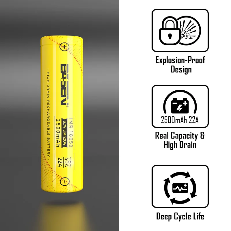 BASEN 18650 2500mah литиевая аккумуляторная батарея с высоким дренажным 40A 3,7 V разрядник аккумуляторы высокой мощности для фонарей