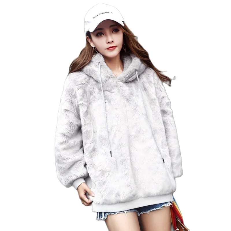 Пушистая толстовка из искусственного меха на осень и зиму повседневные женские