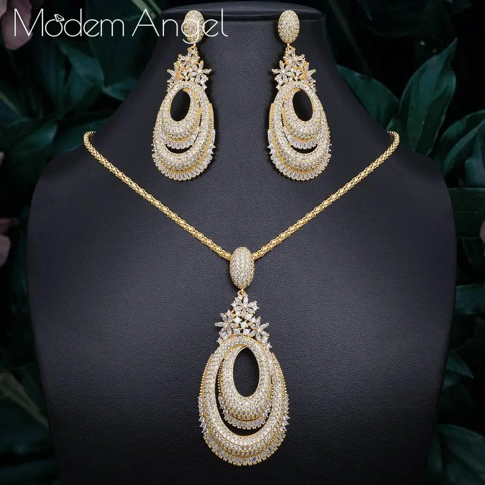 

ModemAngel Luxury water drop Fashion Dubai Bridal Jewelry Sets For Women Wedding Engagement Party